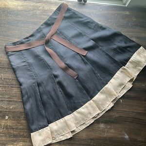 Gap flared pleated silk mini skirt black brown beige size 0